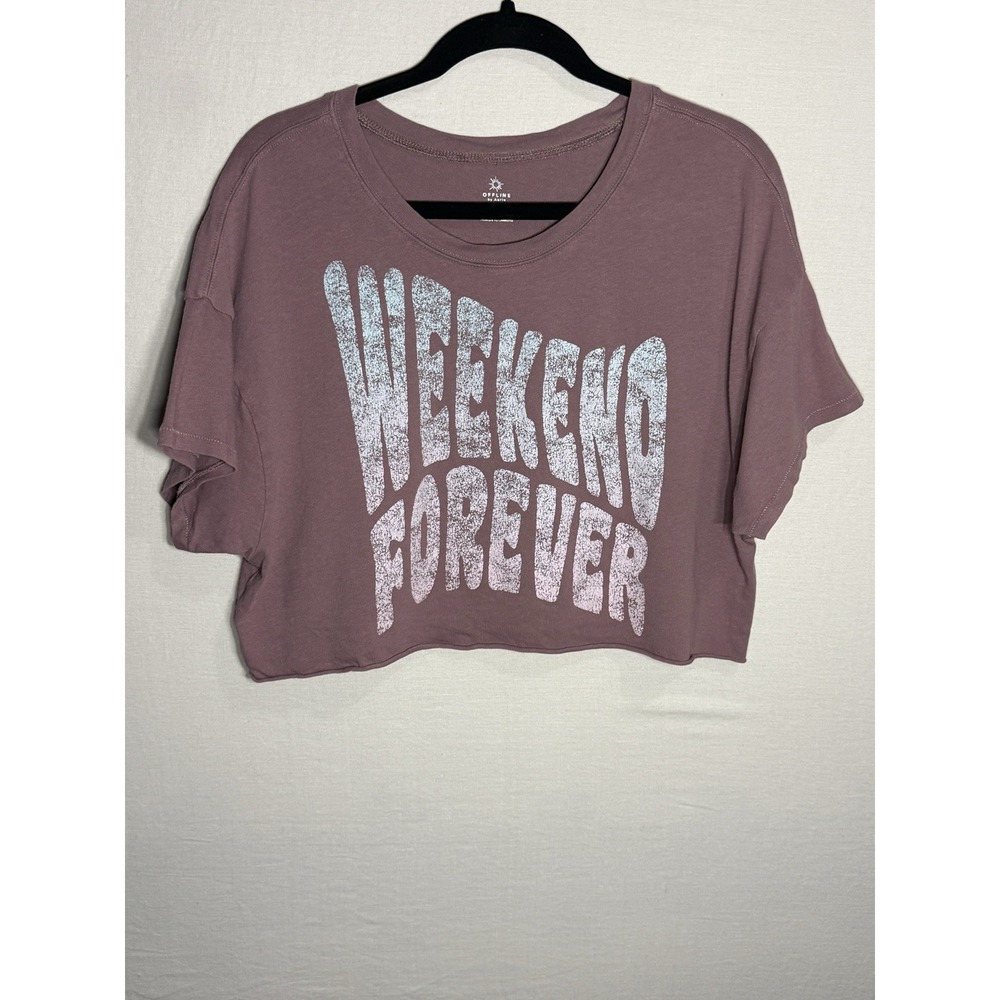 Offline by Aerie Weekend Forever Cropped Graphic Tee Mauve Cotton Boxy Small